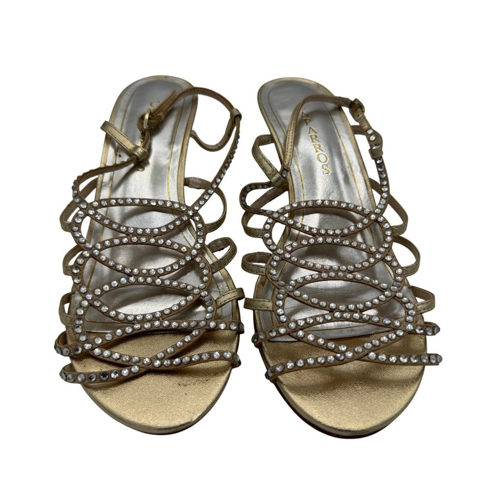 Caparros Gold Strappy Rhinestone Embellished Womens Heels Size 8.5